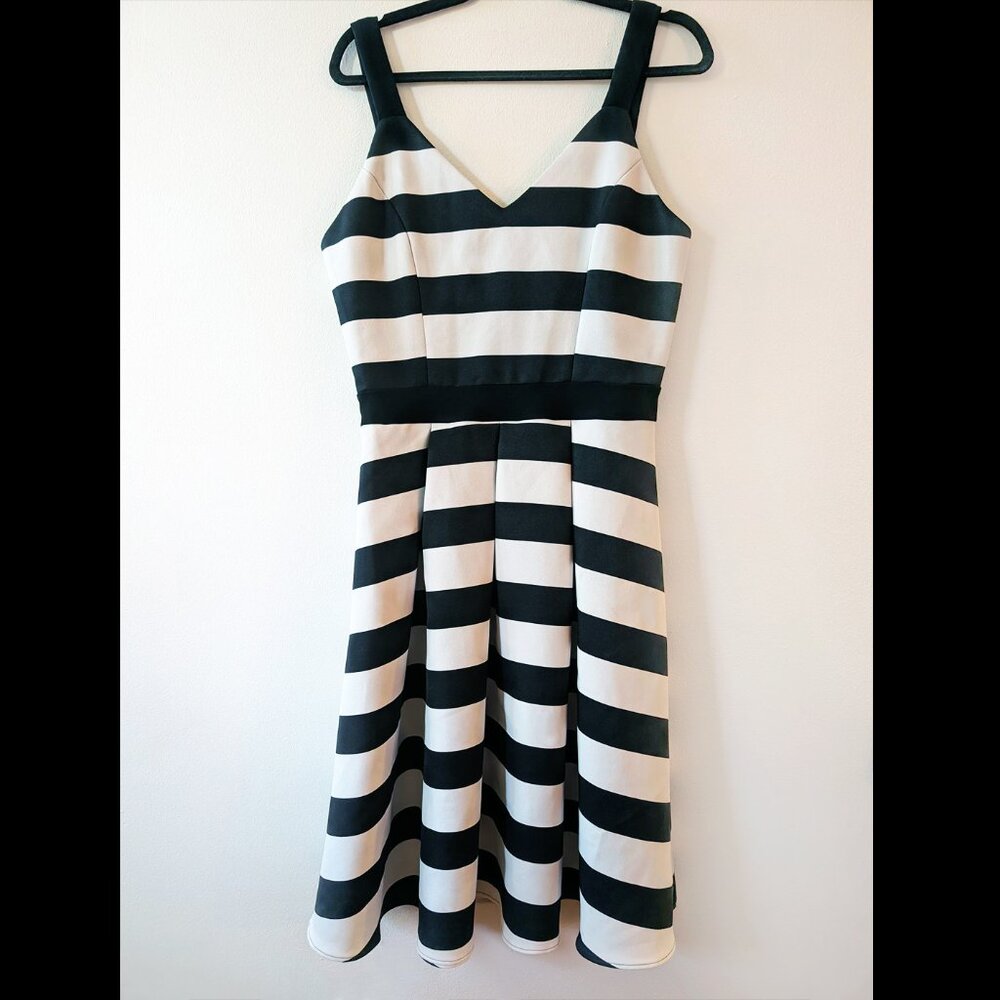 Flouncy Black & White Striped Dress